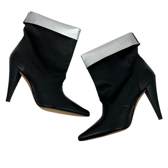 IRO Avina Leather Fold Over Mid Calf Boots In Black Silver Heels Size 7 NEW - Picture 14 of 15